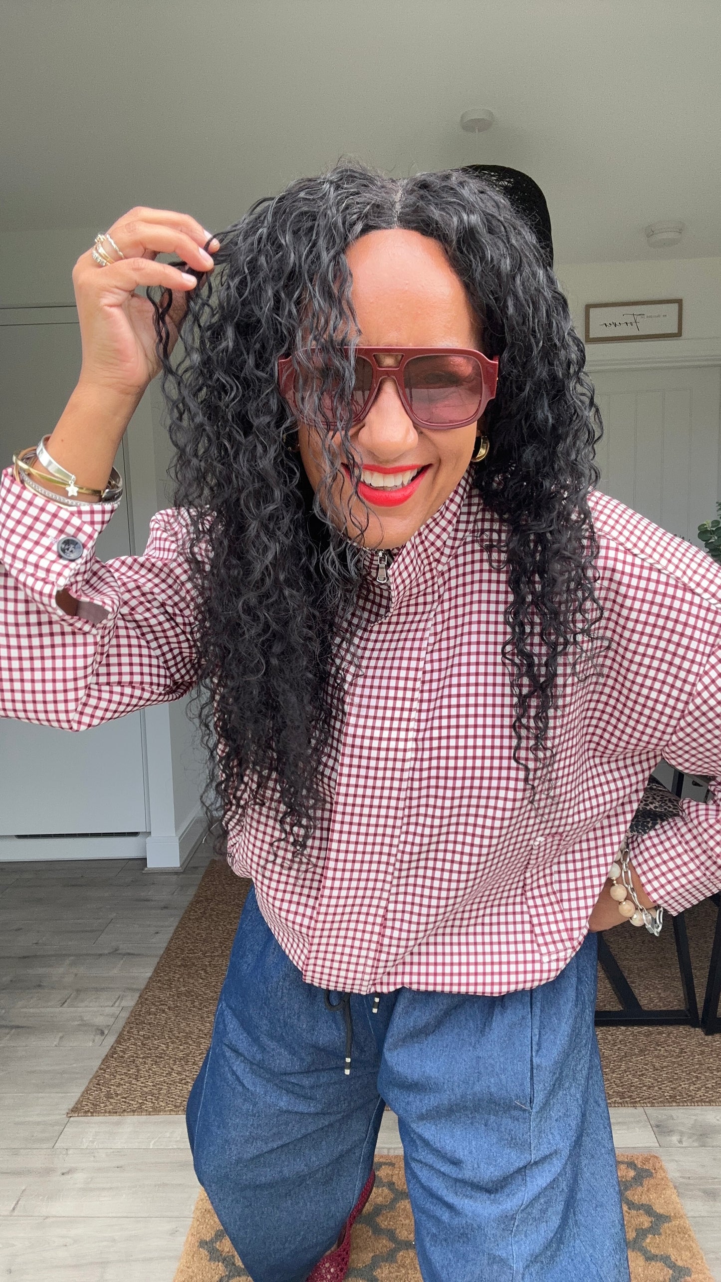 AVA GINGHAM BOMBER JACKET MULBERRY RED *New