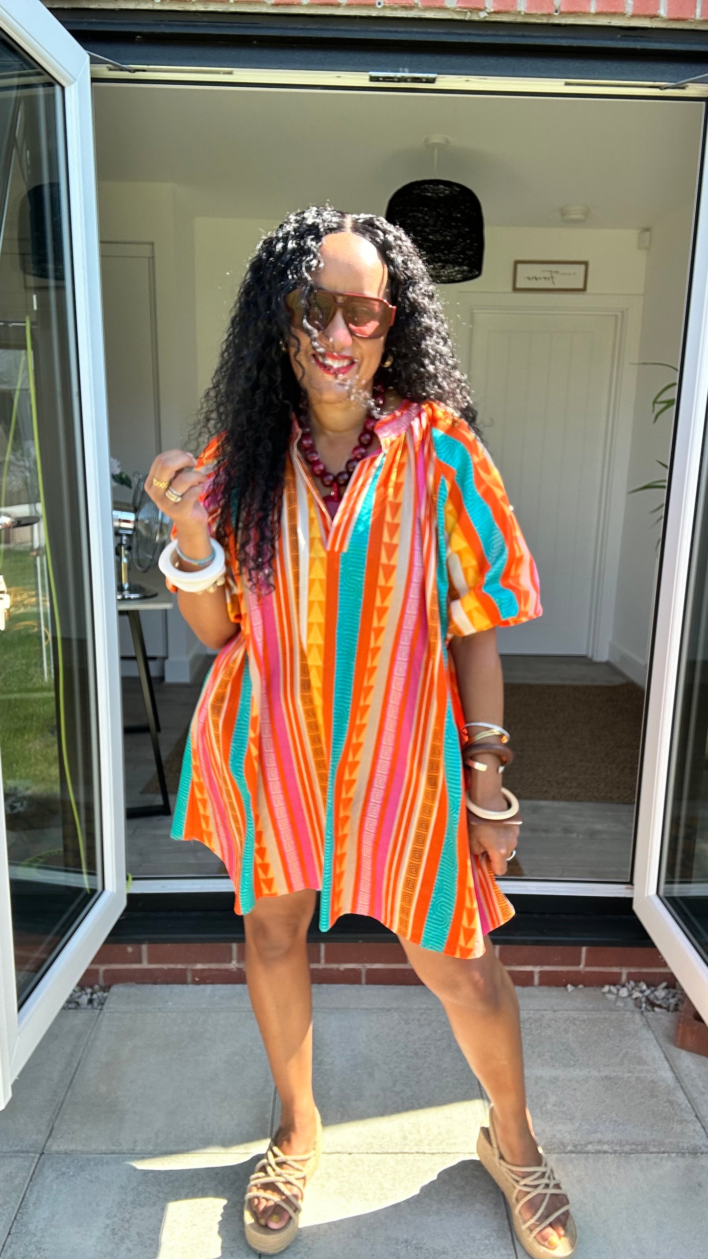 SUNSET BOHO GEOMETRIC PRINT TUNIC DRESS *New