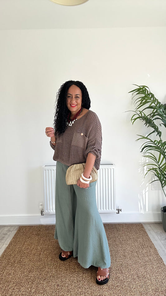 BOHEMIAN COTTON PALAZZO KHKAI *New