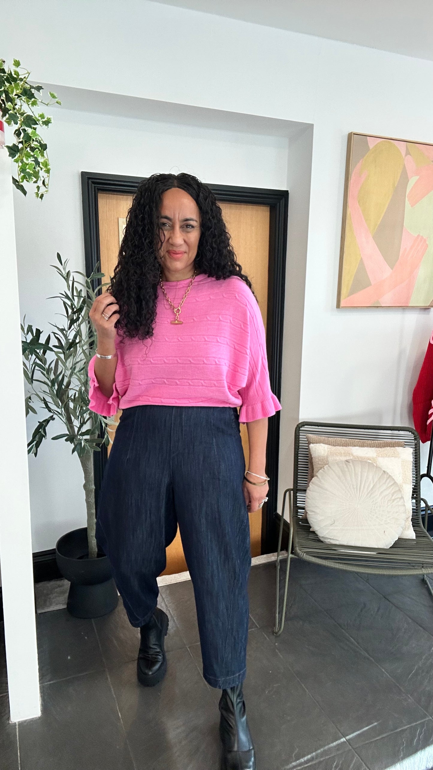 BARREL LEG JOGGERS DARK WASH DENIM *New