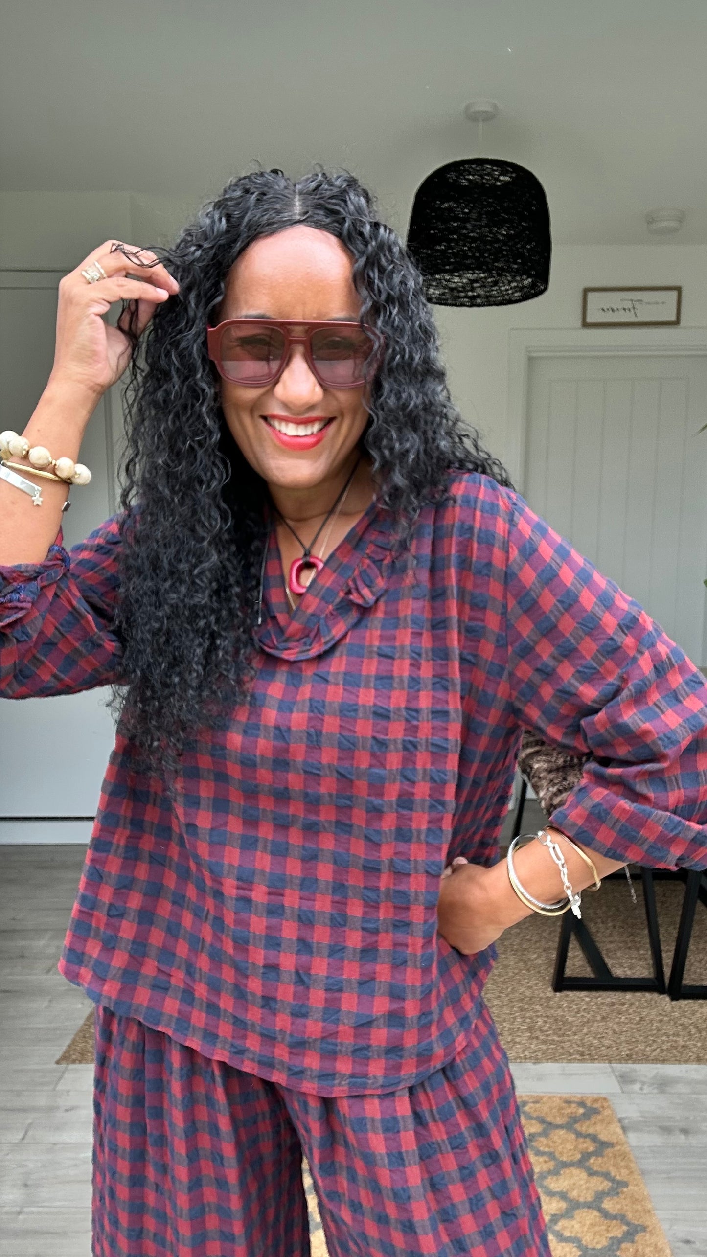 EVIE CHECKED BLOUSE RED *New