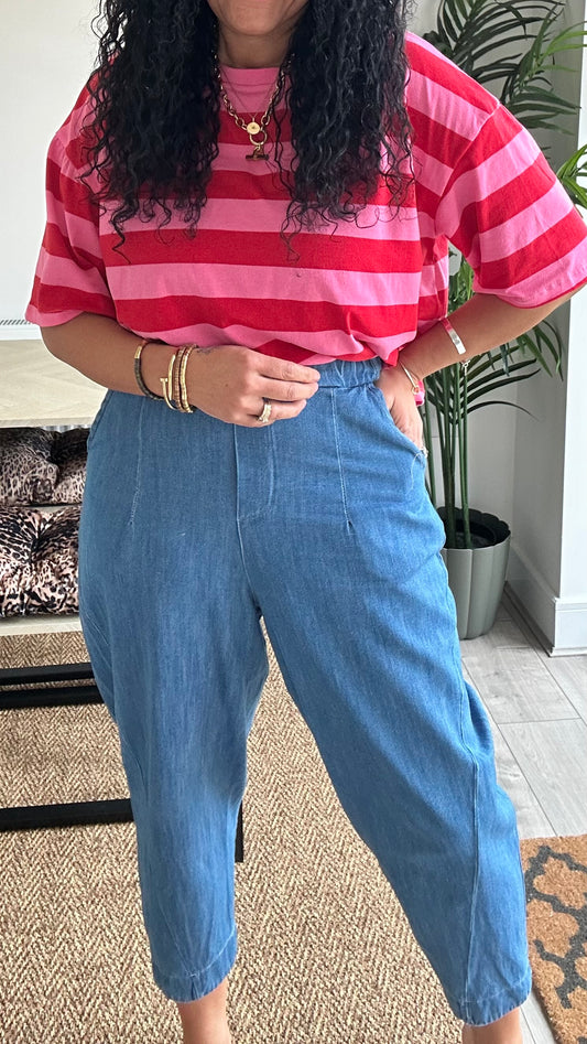 SALE BARREL LEG TRADITIONAL WASH DENIM JOGGERS