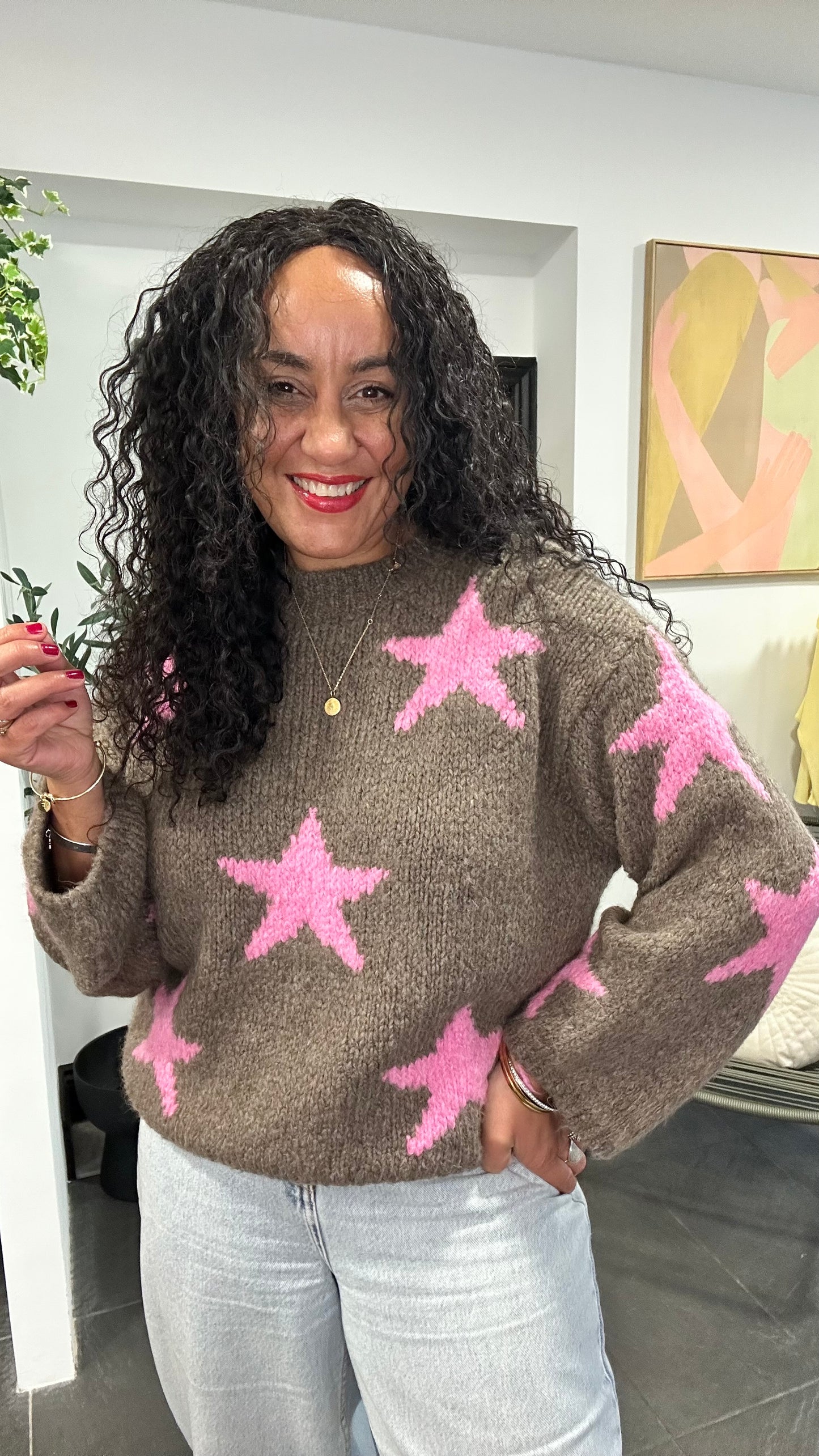 STARRY KNIT BROWN & PINK *New