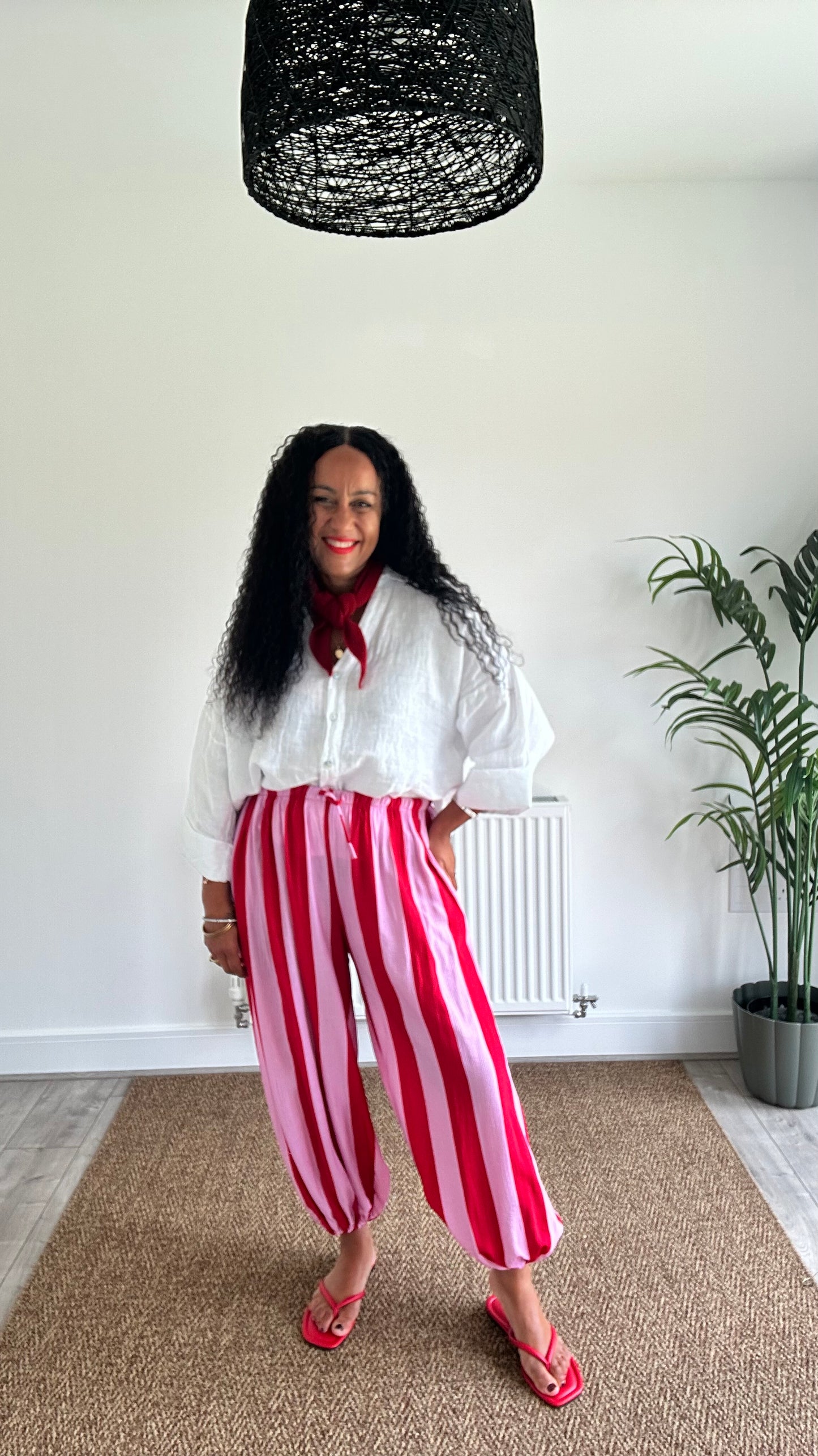 STRIPE BALLOON TROUSERS POWDER PINK & RED  *New