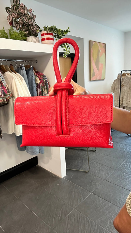 LIDO RED LEATHER CROSS BODY CLUTCH *New