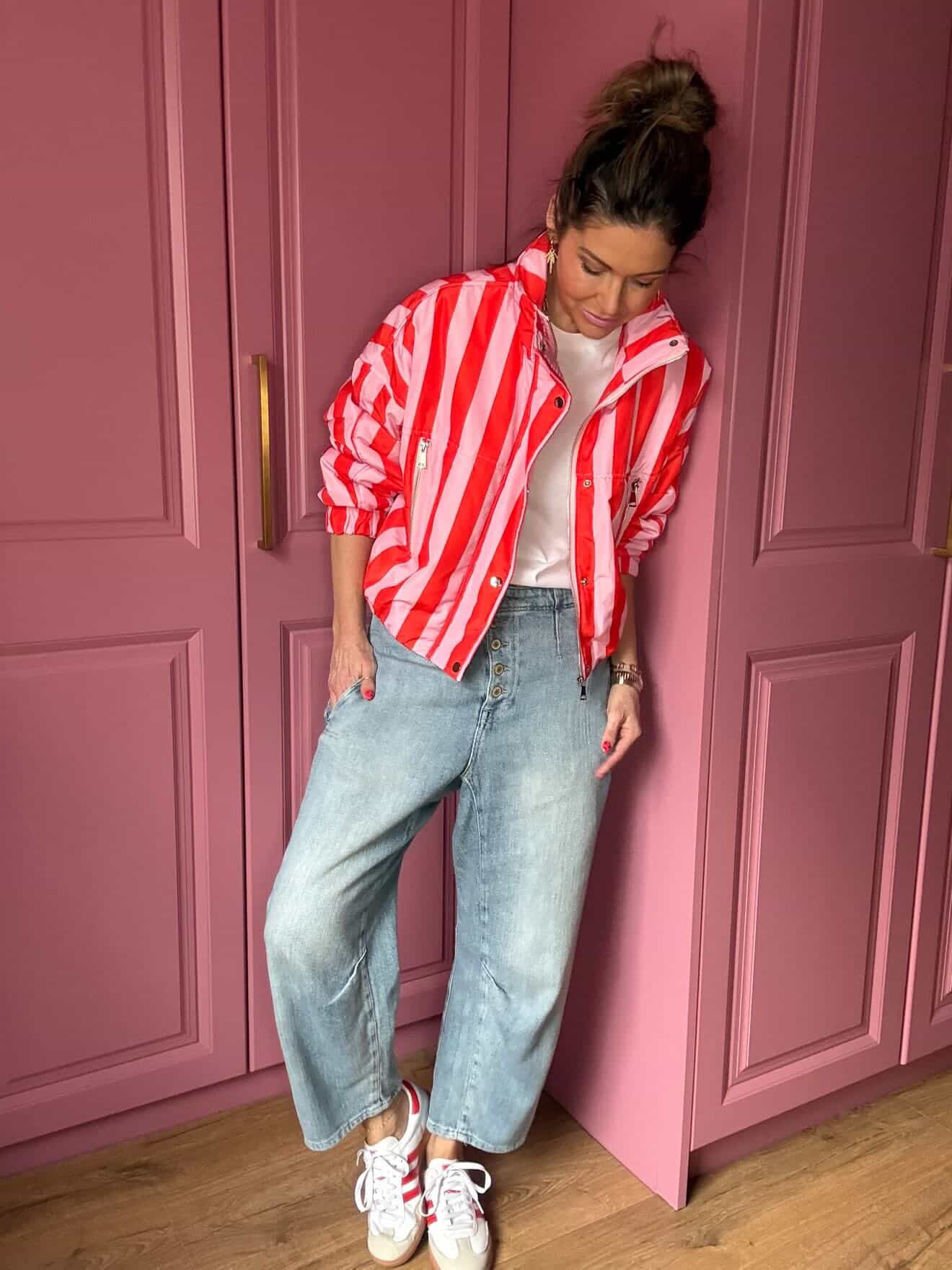 CANDY STRIPE BOMBER JACKET PINK & RED *New