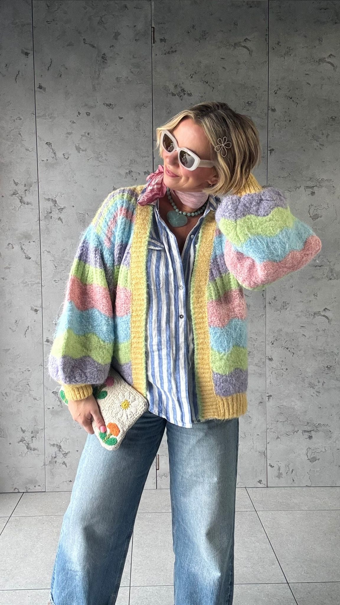 BRI CLOUD RAINBOW CLOUD CARDIGAN PASTEL YELLOW PINK  *New