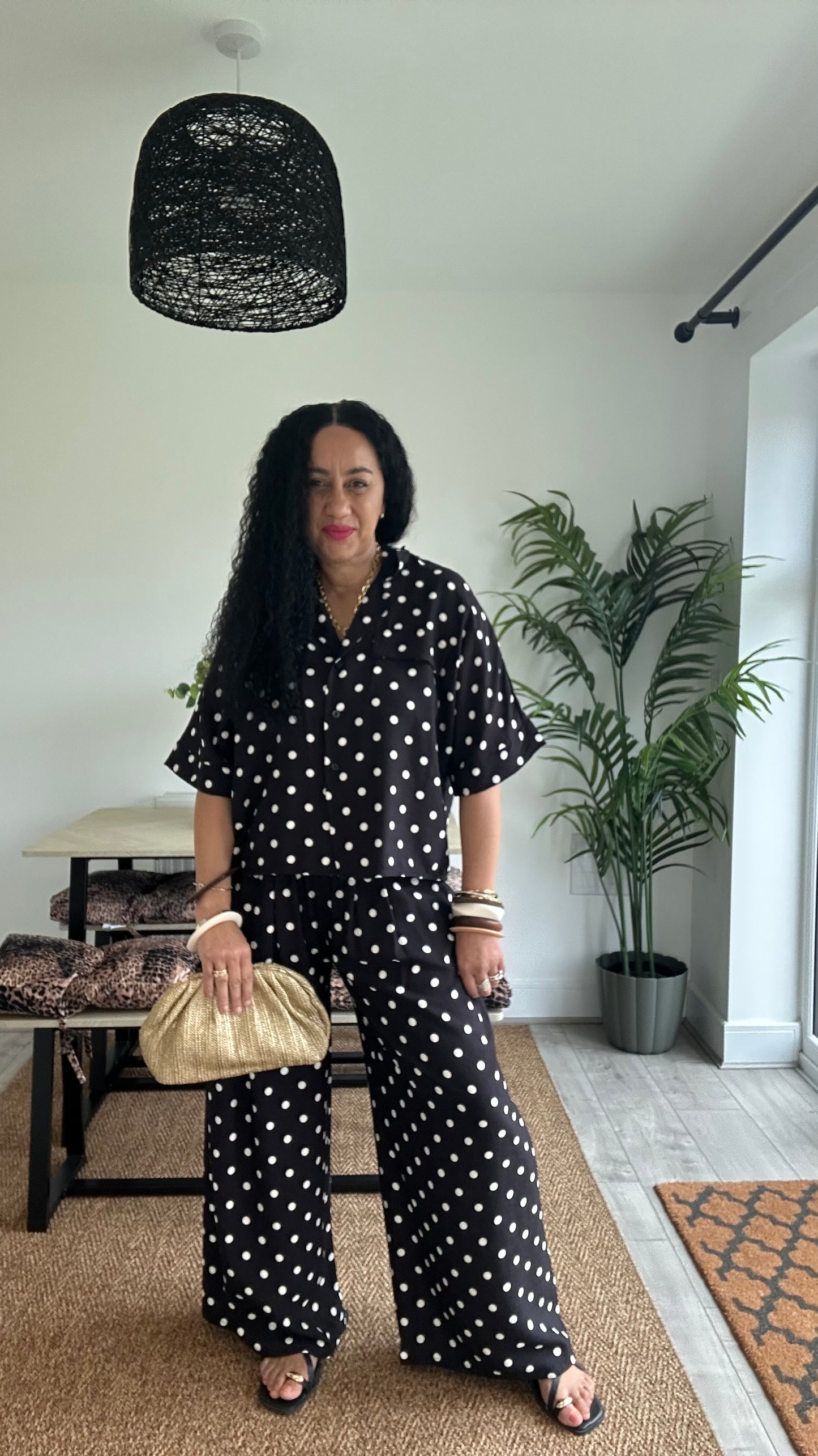 SLVIE POLKA DOT SHIRT  & TROUSERS COORD BLACK *New