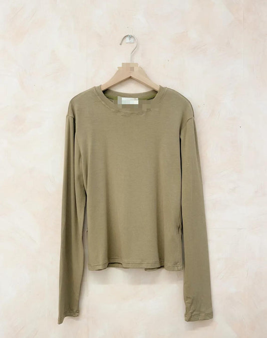 BASIC LONG SLEEVED COTTON TOP KHAKI *New
