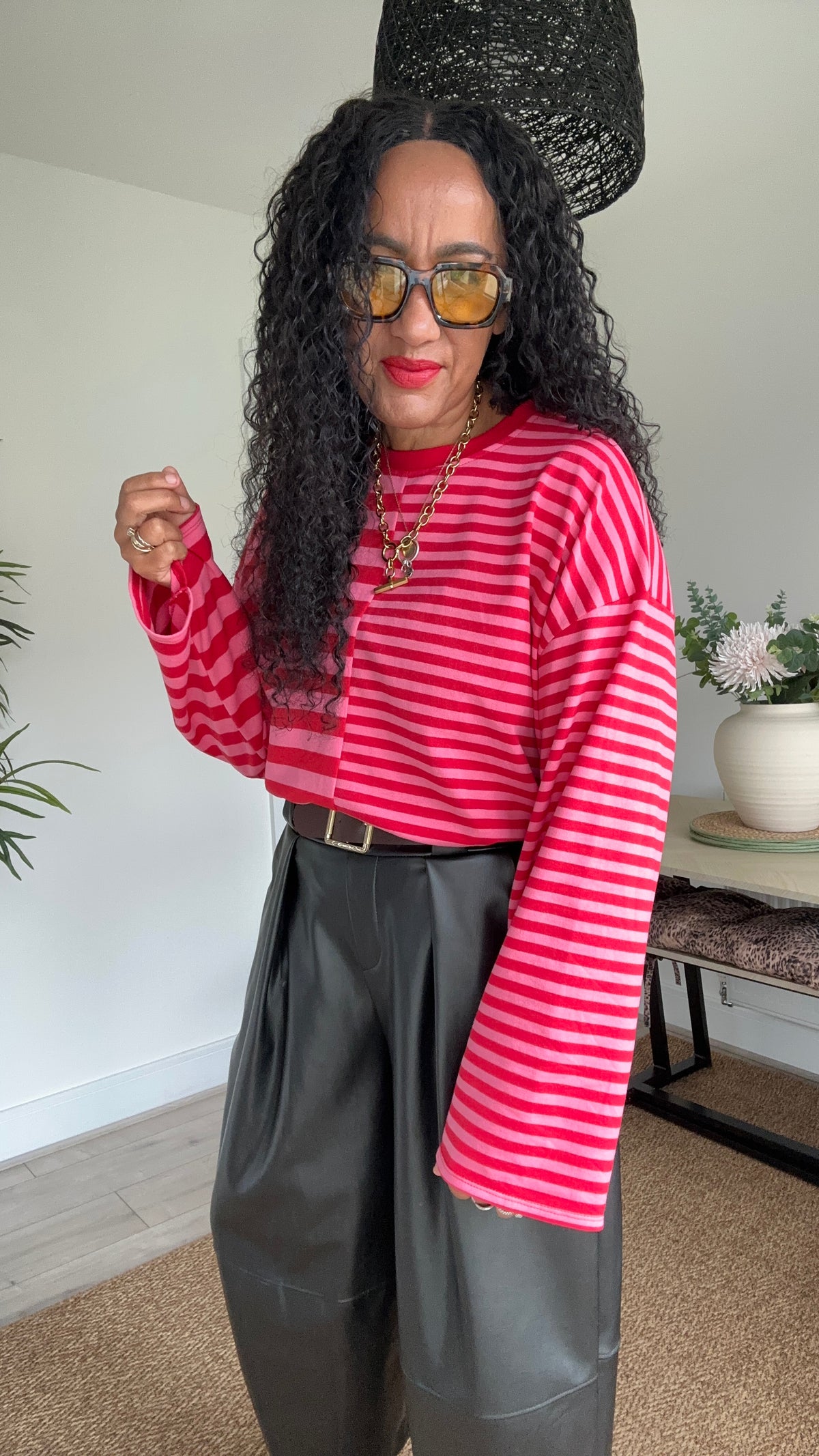 IXA STRIPE COTTON TOP RED & PINK *New