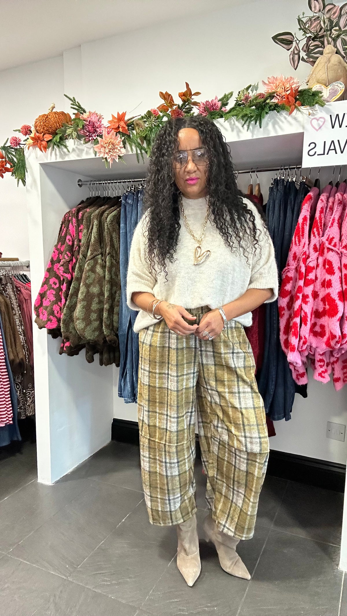 COSIMA PLAID TROUSERS OLIVE *New