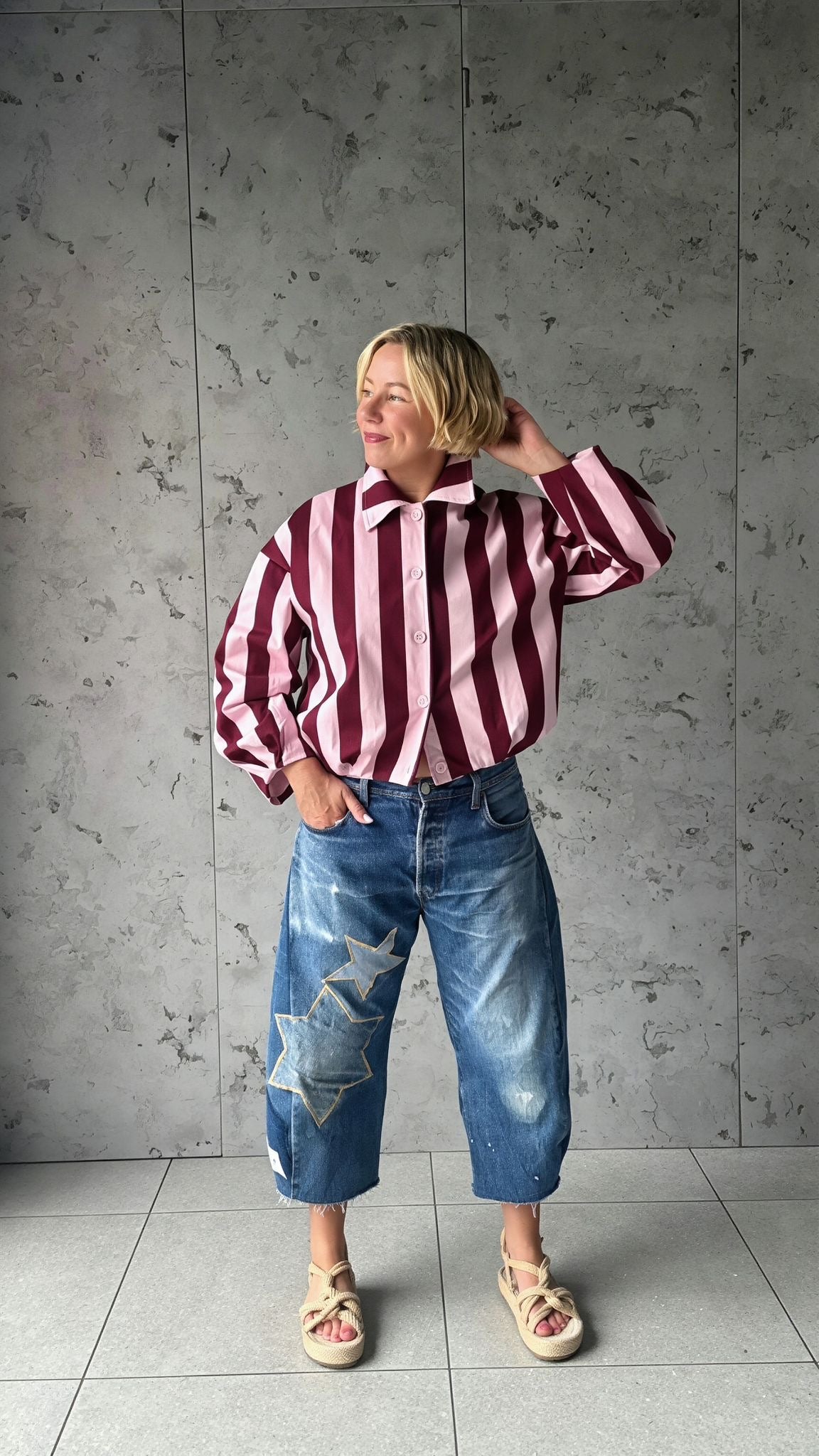 CANDY STRIPE DENIM JACKET BURGUNDY & PINK  *New
