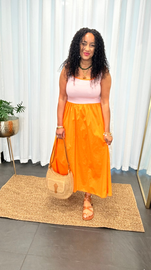 LOVIKA COTTON VEST DRESS ORANGE 🍊& PINK 🌸*New
