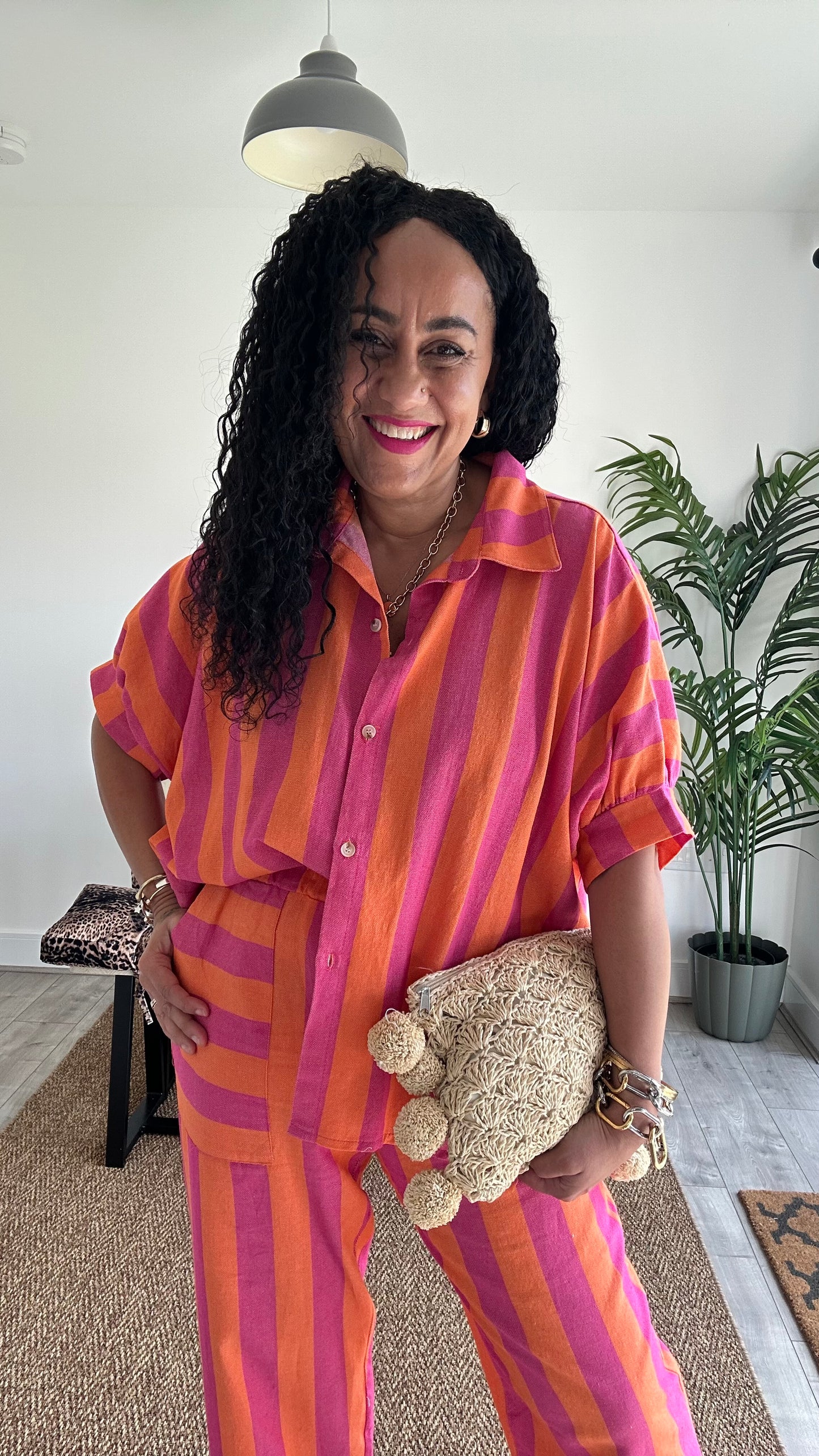 NESSA RETRO STRIPED OVERSIZED SHIRT ORANGE & PINK 🍊🩷 *New