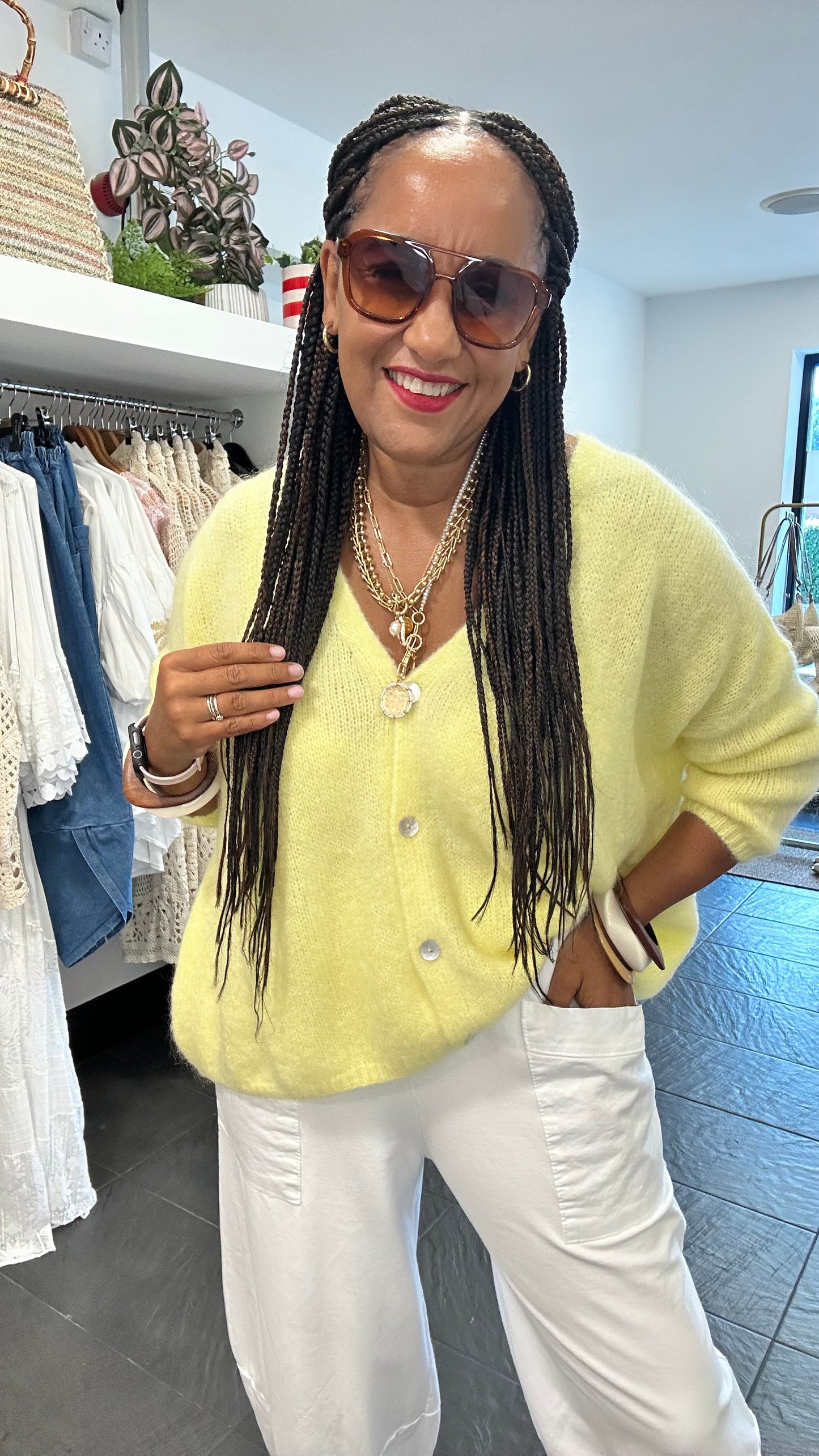 SHAKIRA SLOUCHY V NECK CARDIGAN YELLOW *New