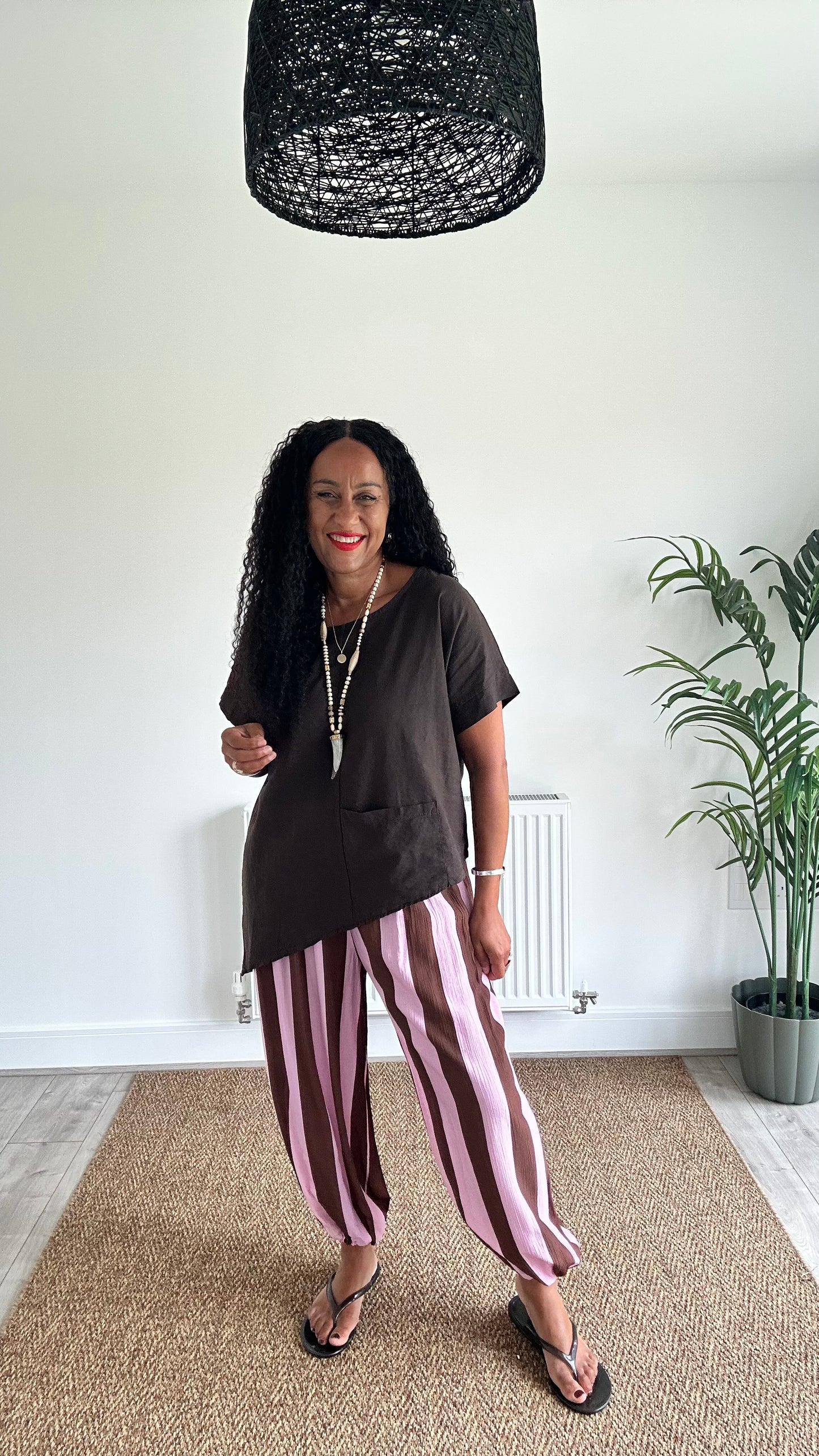 STRIPE BALLOON TROUSERS BROWN & PINK *New