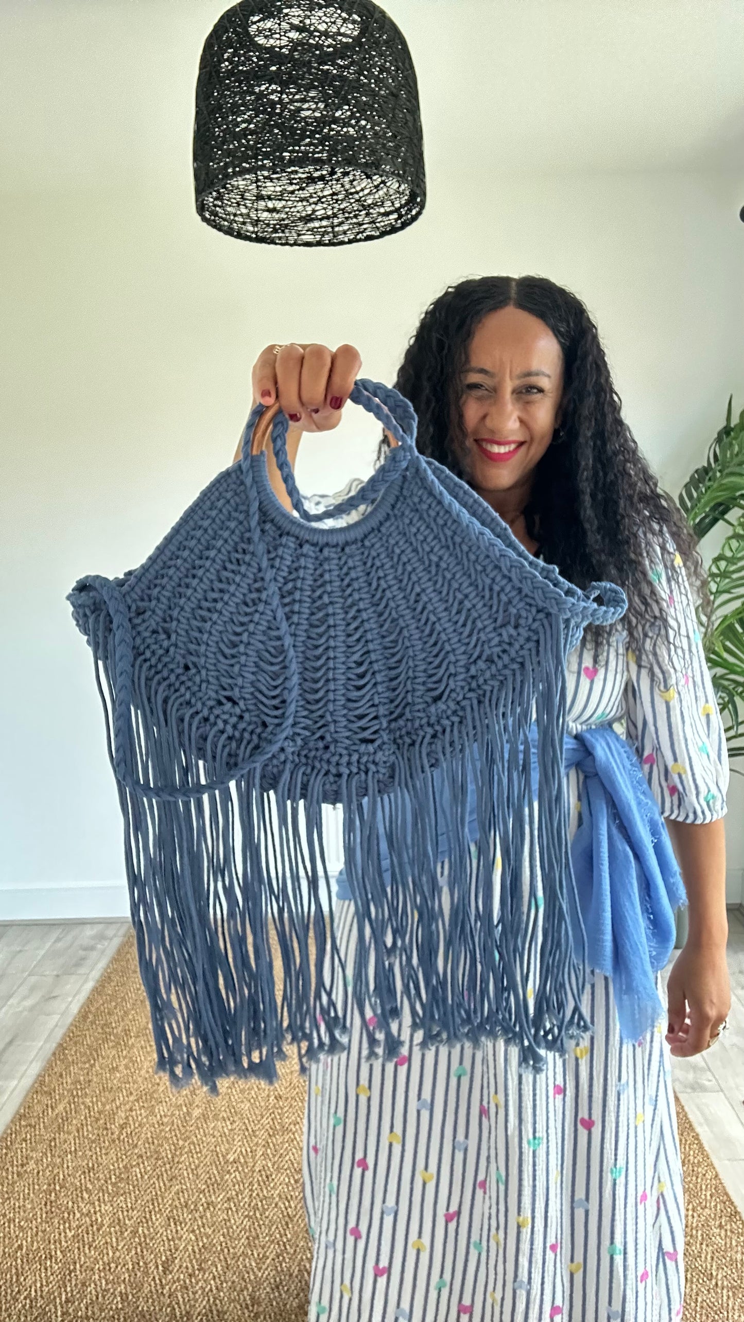BOHO FRINGE MACRAMÉ BOHO BAG BLUE *New