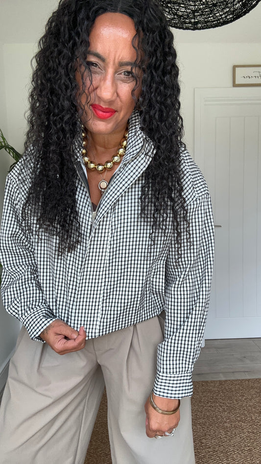 AVA GINGHAM BOMBER JACKET BLUE BLACK *New