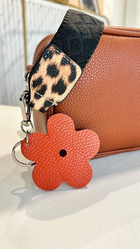 FLOWER LEATHER KEYRING BAG CHARM CHARM BURNT ORANGE  *New