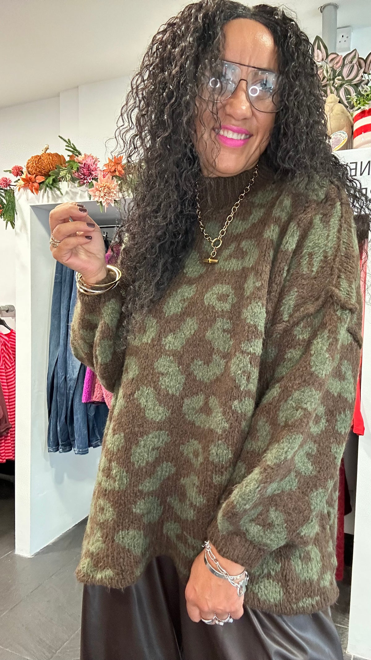 ALEX LEOPARD KNITWEAR  OLIVE & BROWN *New
