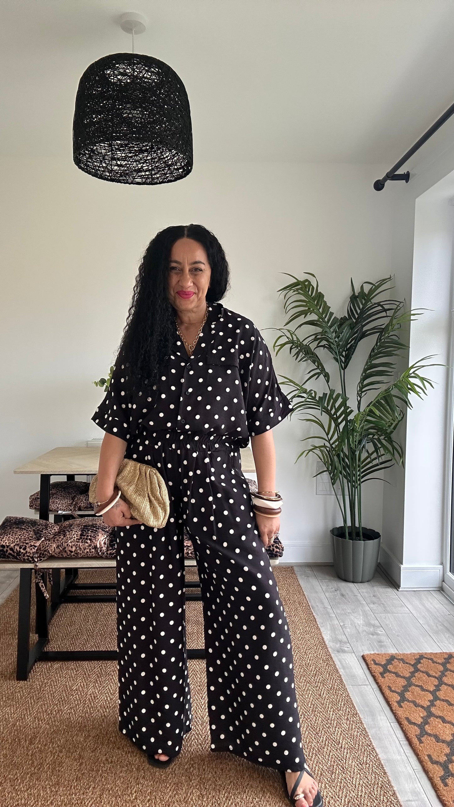SLVIE POLKA DOT SHIRT  & TROUSERS COORD BLACK *New