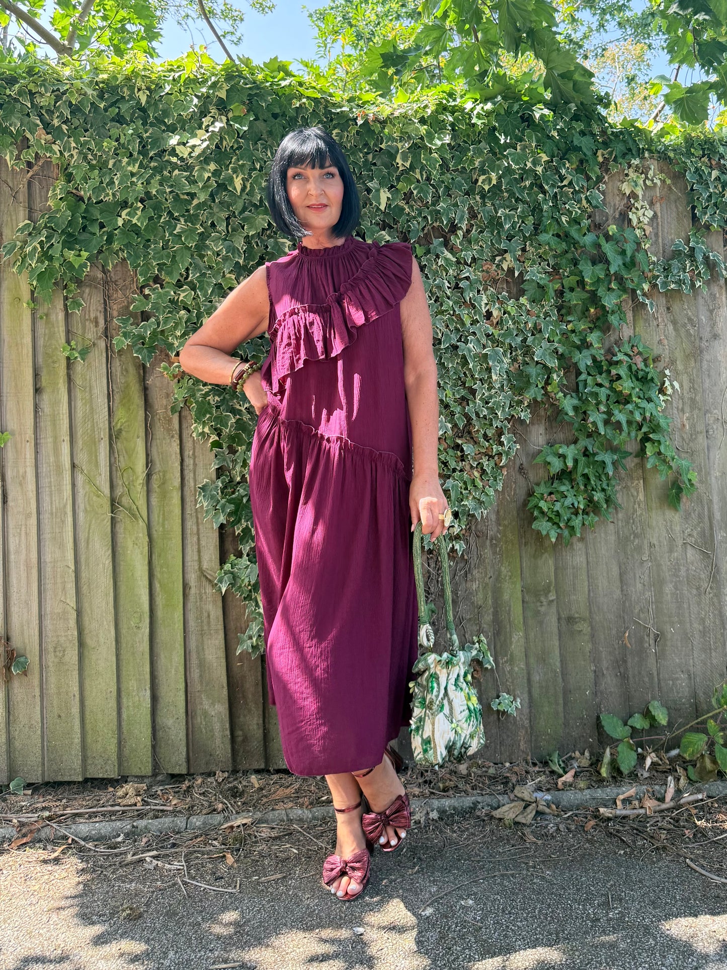 FLOWETRY FRILL MAXI DRESS WINE RED *New
