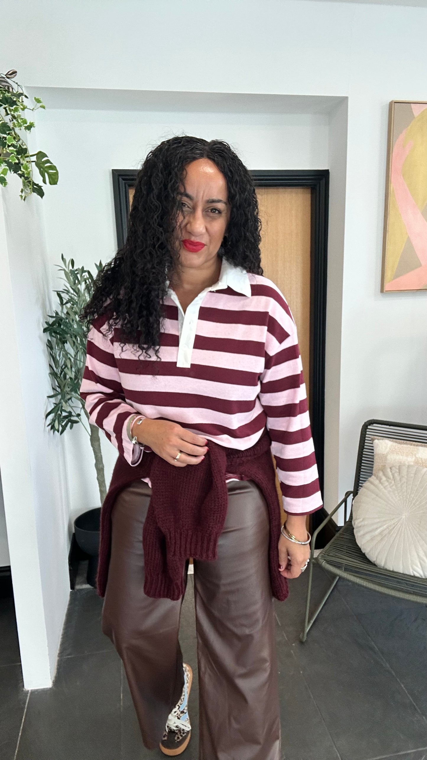 STRIPED RUGBY SHIRT BURGUNDY & PINK 🍇🩷 *New