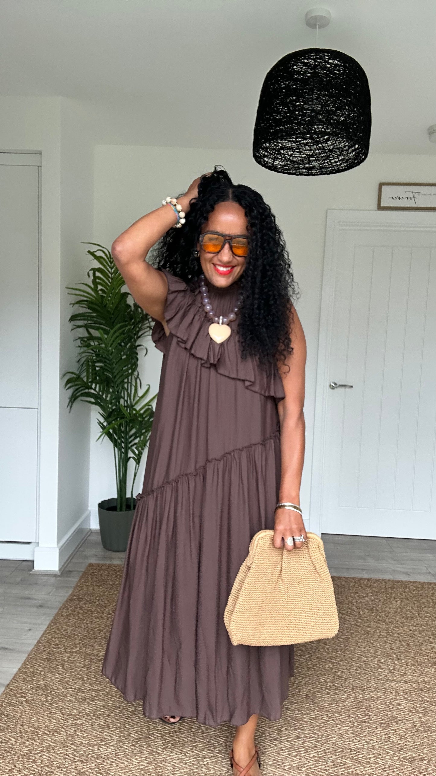 FLOWETRY FRILL MAXI DRESS DEEP BROWN *New