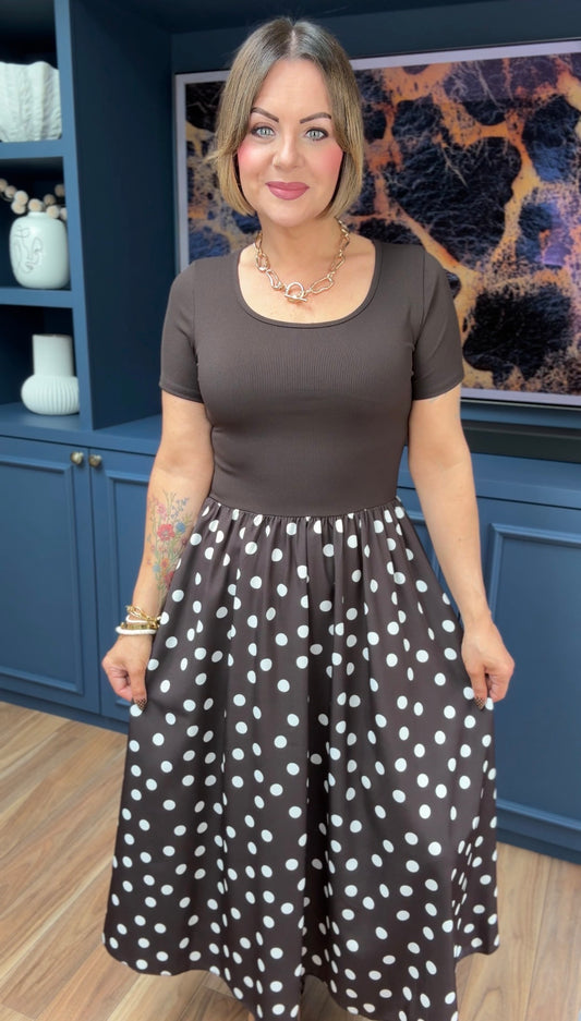 LOVIKA POLKA DOT T-SHIRT DRESS BROWN *New