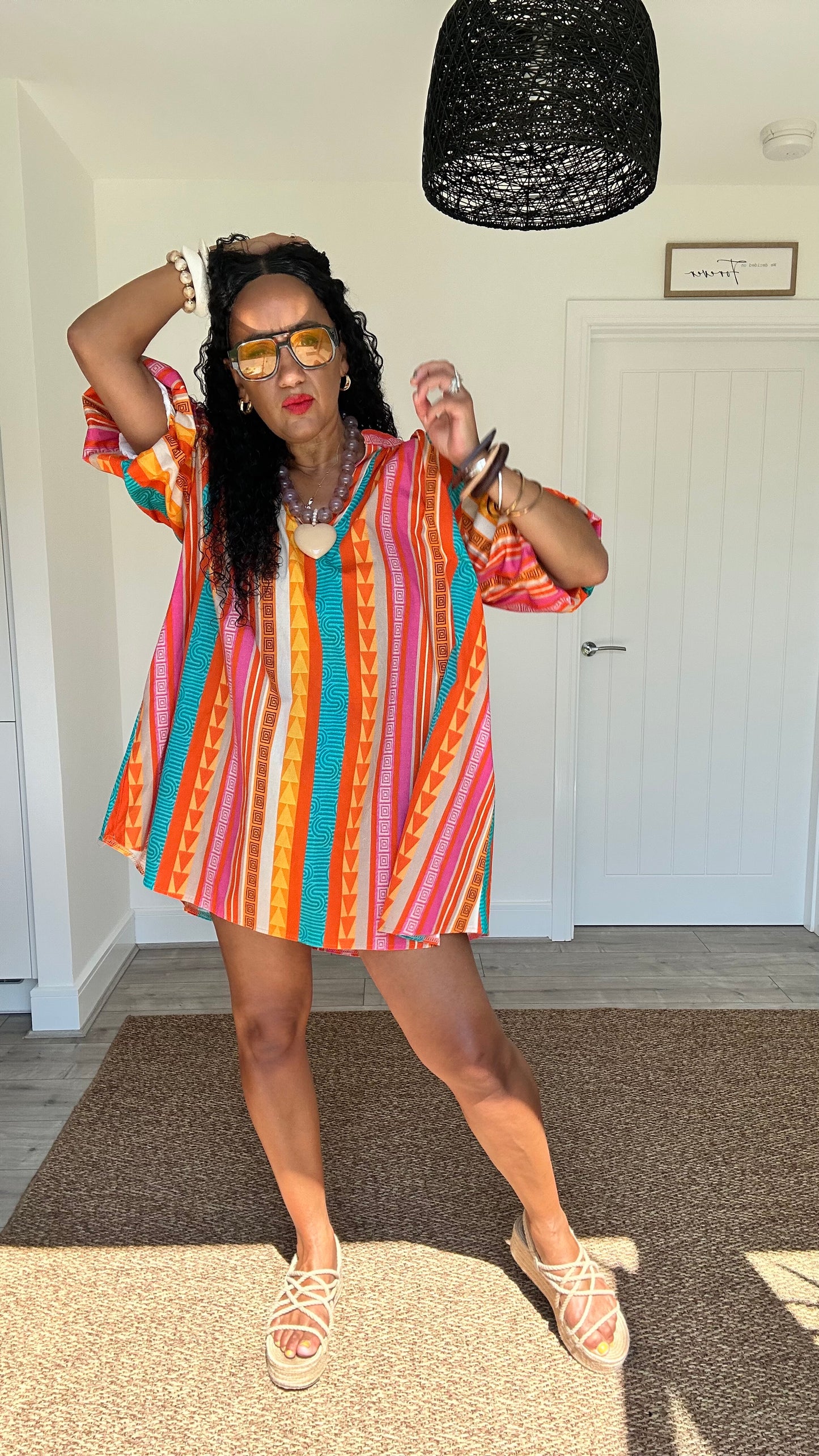 SUNSET BOHO GEOMETRIC PRINT TUNIC DRESS *New