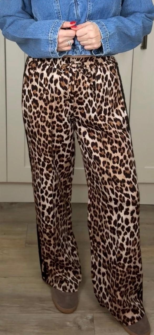 SALE LUXE SIDE STRIPE LEOPARD PRINT TROUSERS