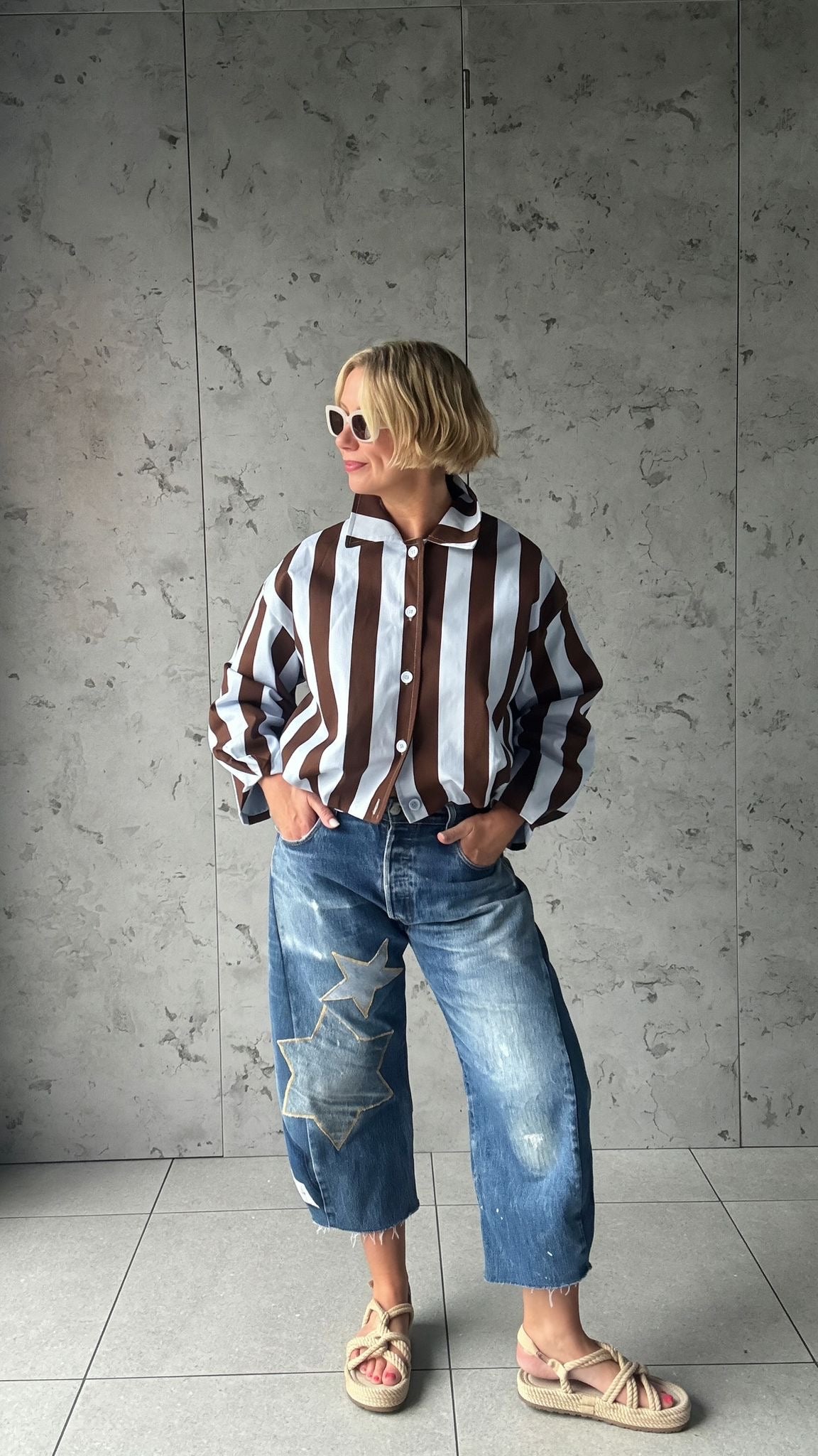 CANDY STRIPE DENIM JACKET BROWN & BLUE *New