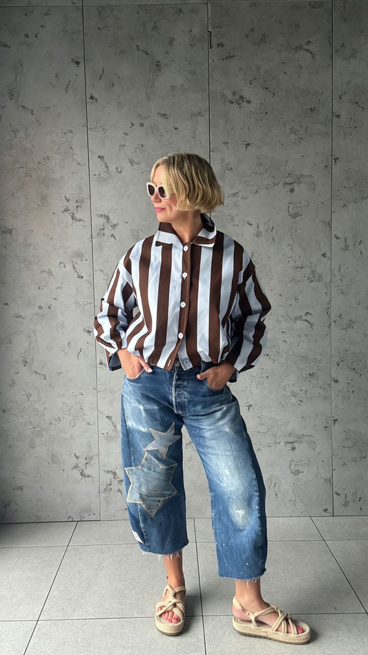 CANDY STRIPE DENIM JACKET BROWN & BLUE *New