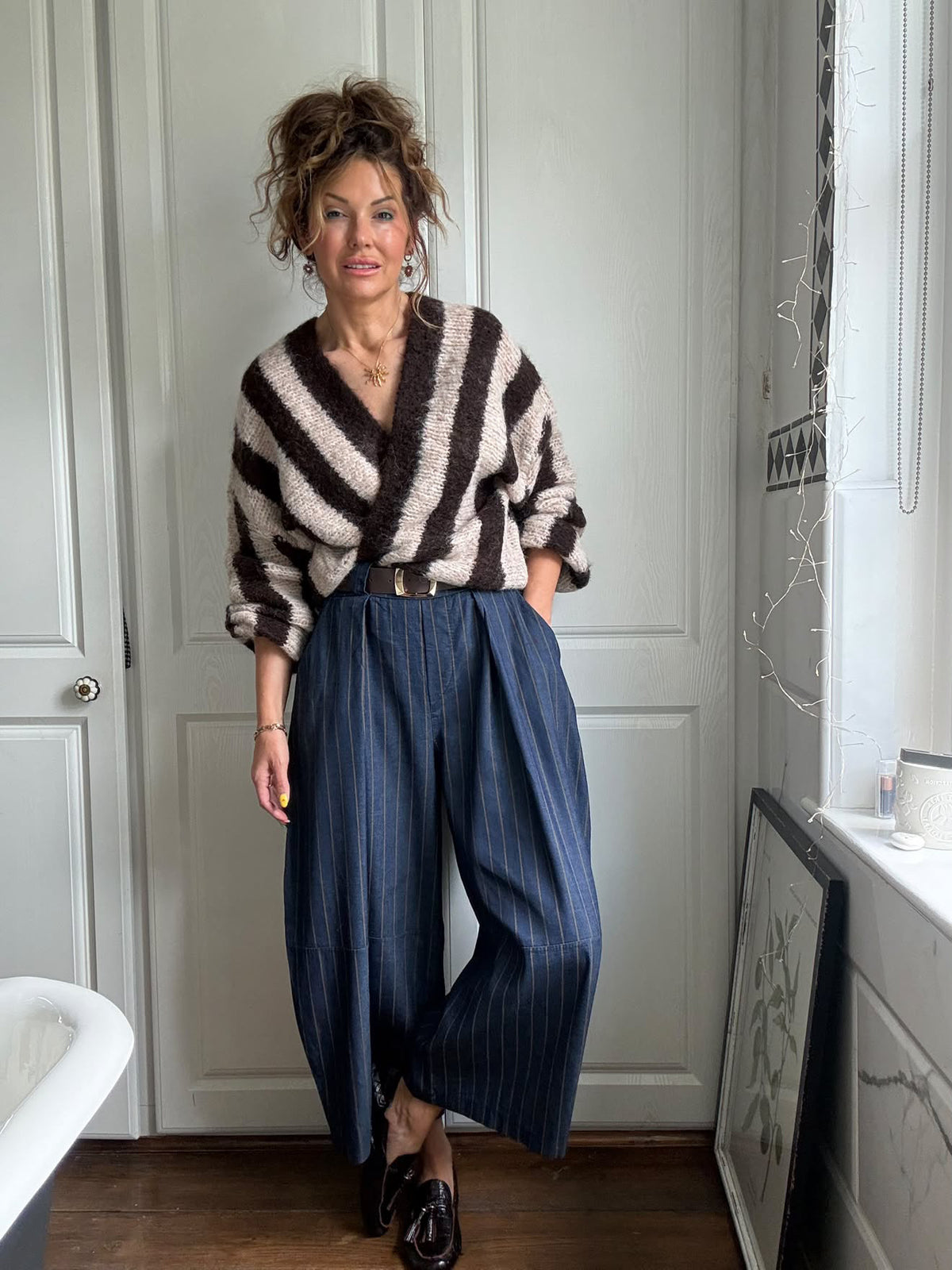 VESA STRIPE CARDIGAN CREAM & BROWN *New