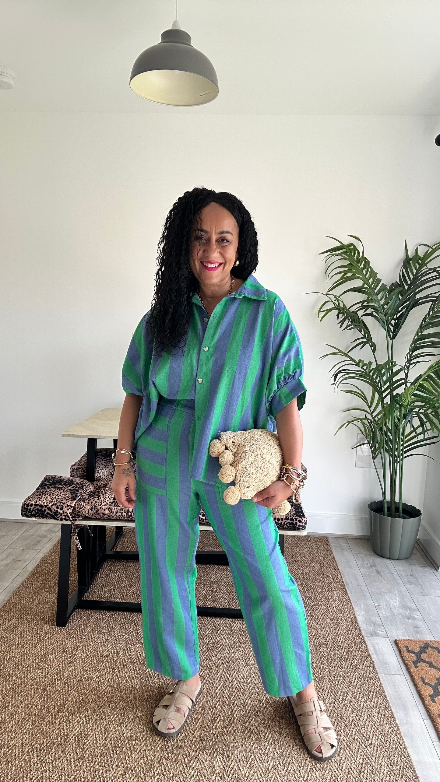 RETRO STRIPE BARREL LEG TROUSERS DENIM GREEN & BLUE 💚🩵 *New