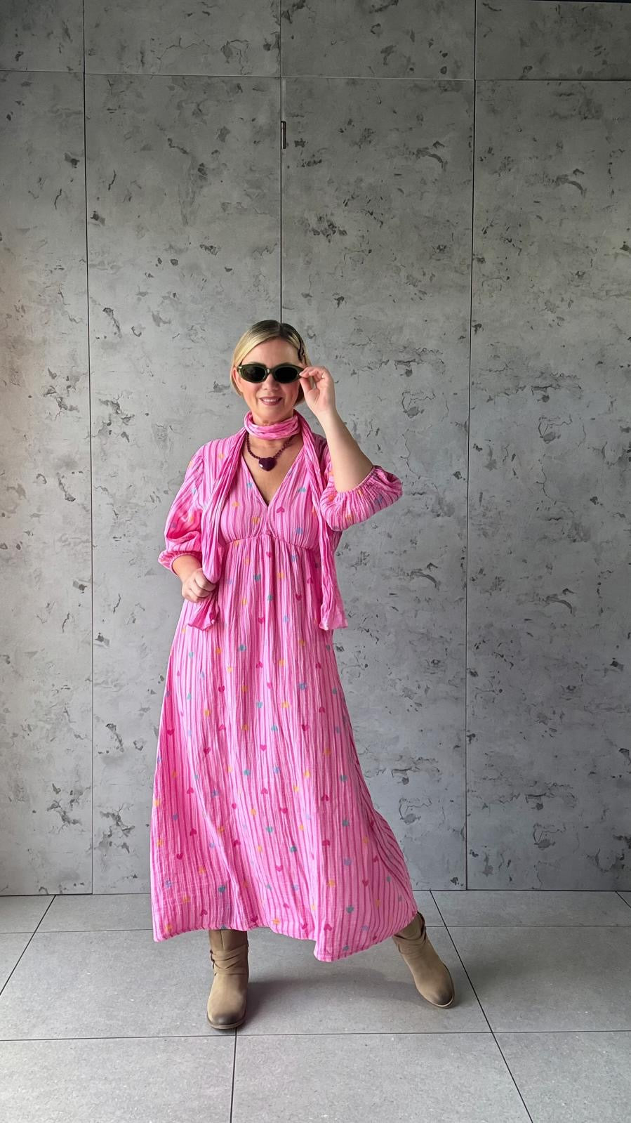 SEVE HARIBO HEART & STRIPE DRESS PINK *New