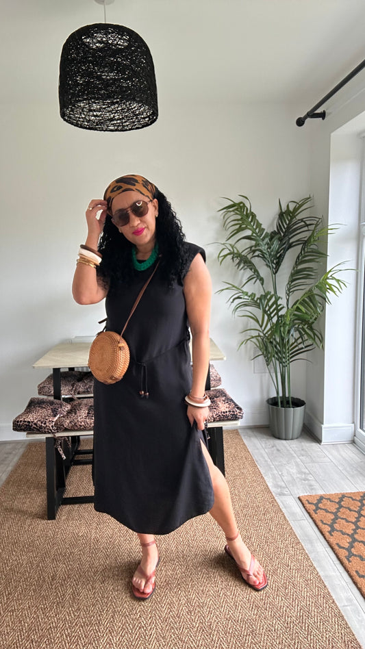 ANTON BELTED MIDI DRESS BLACK *New