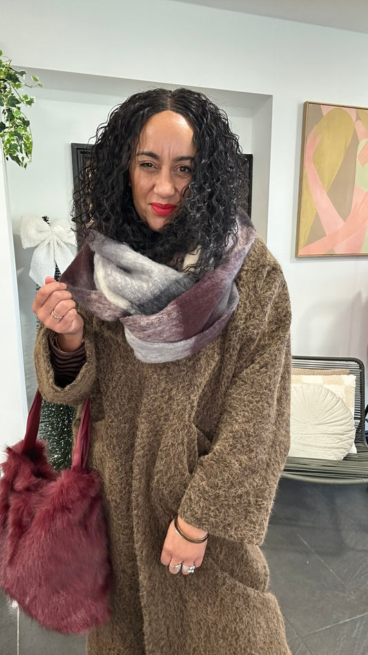 PLAID CHECK BLANKET SCARF PLUM *New