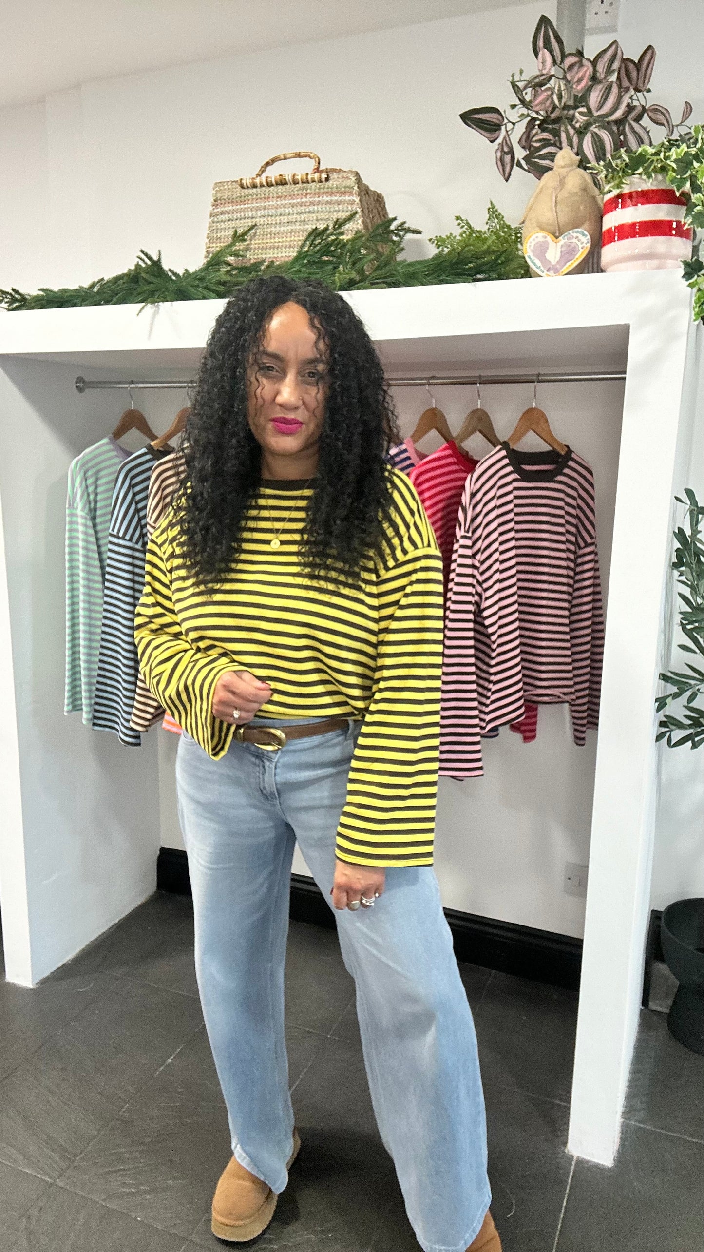 BELLE STRIPE TOP WITH WIDE SLEEVES BROWN & YELLOW *New