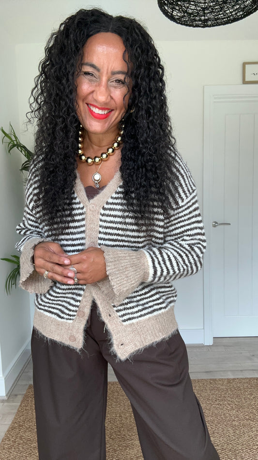 ALEXA STRIPE CARDIGAN BEIGE *New