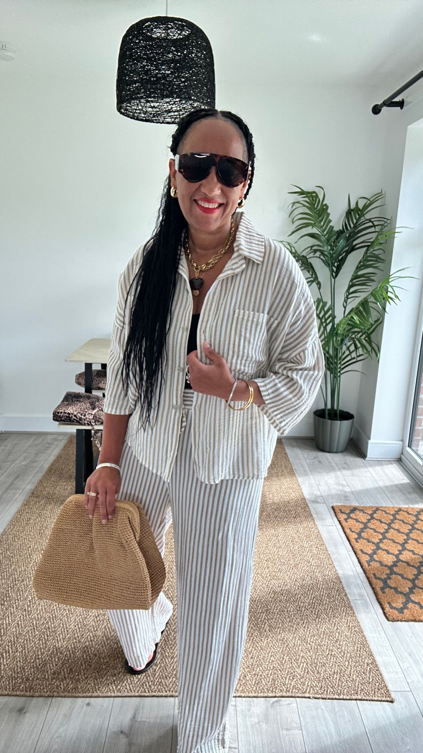 IBIZA ABE STRIPE SHIRT COORD SET TAUPE *New