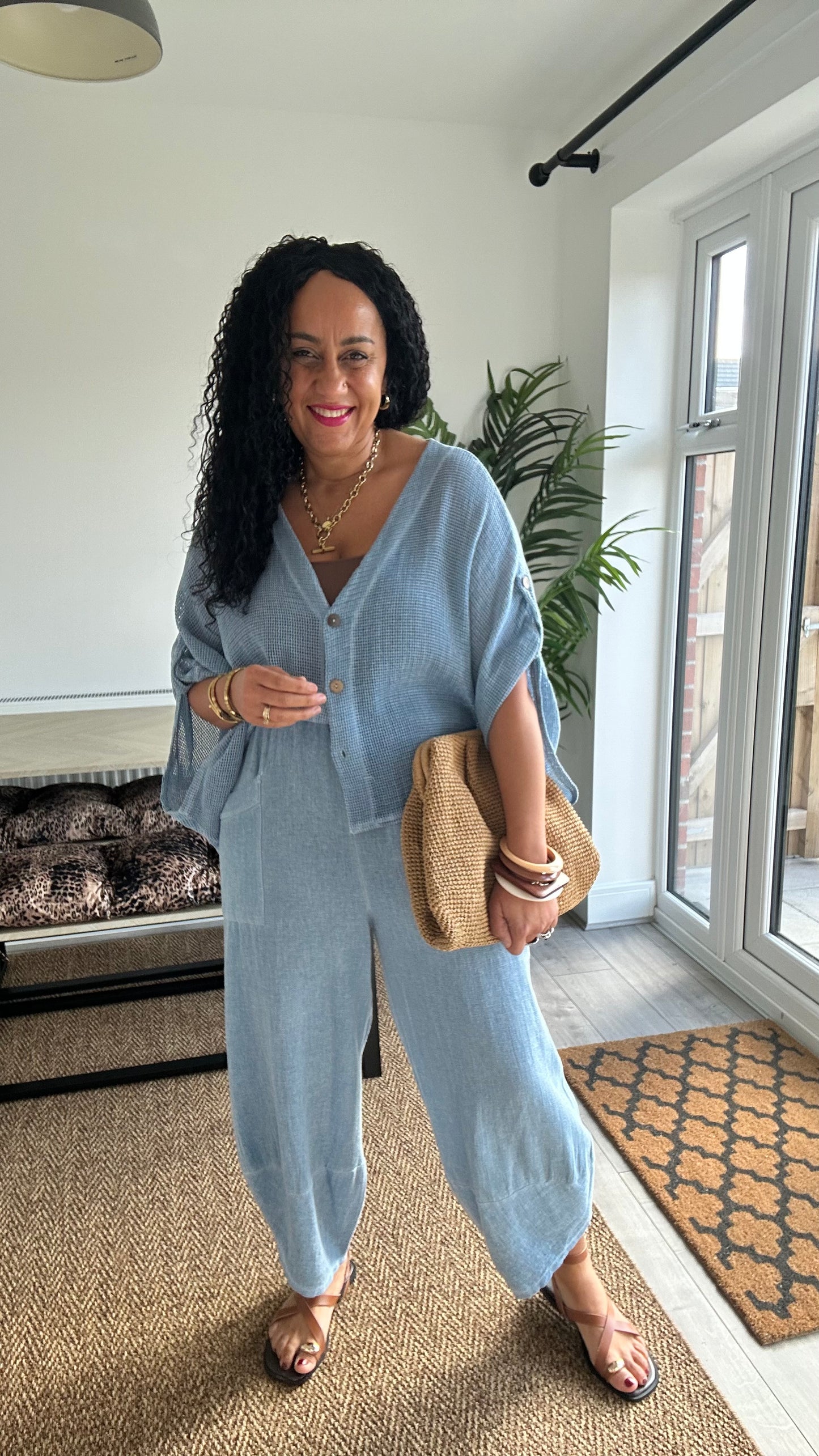 DERBY BARREL LEG TROUSERS DENIM BLUE *New