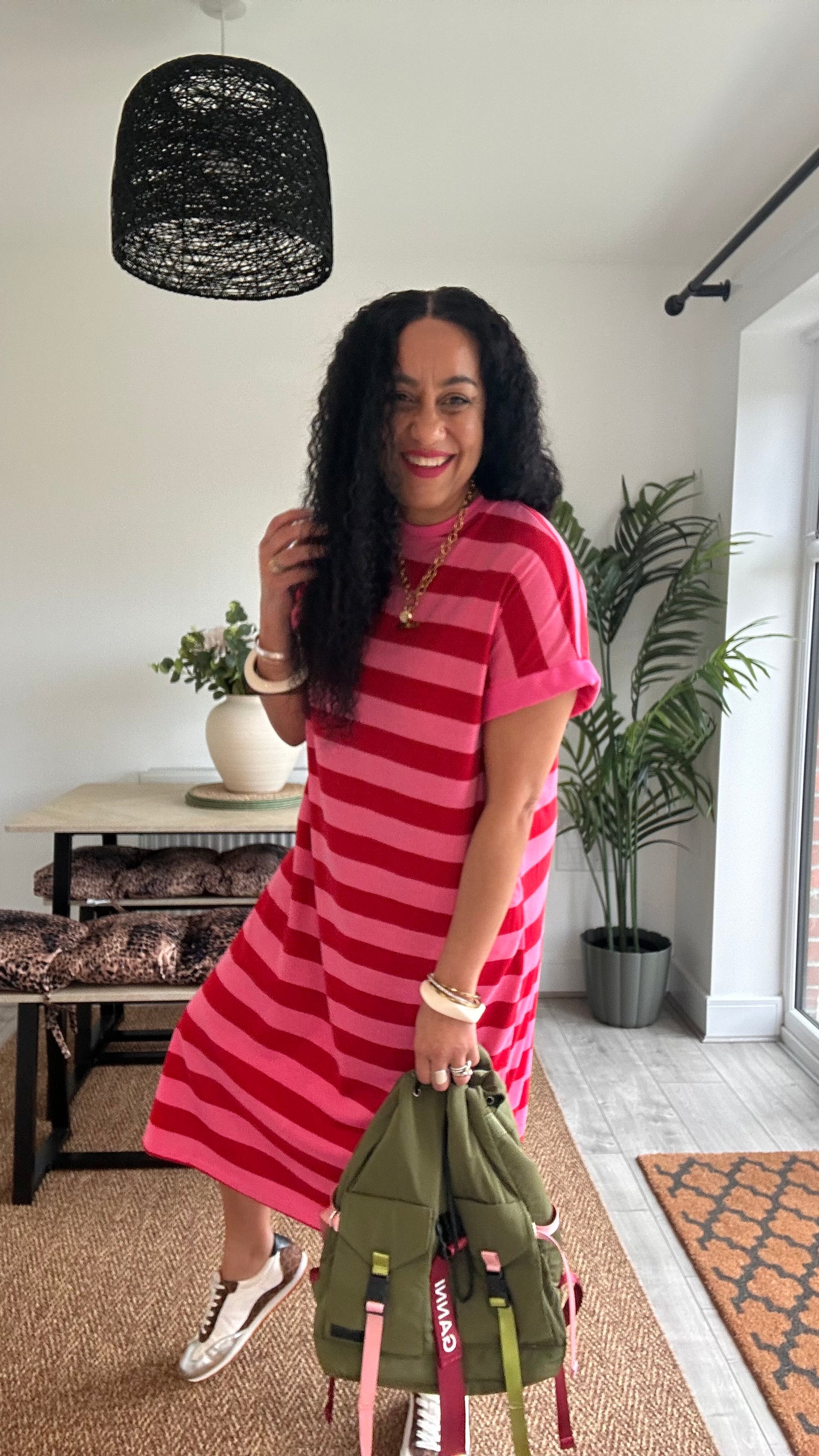 BETTY OVERSIZED T-SHIRT DRESS RED & PINK CONTRAST TRIM *New