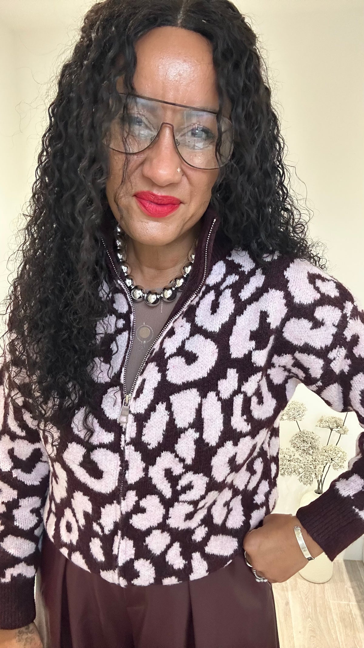 CIA LEOPARD CARDIGAN BURGUNDY & PINK *New