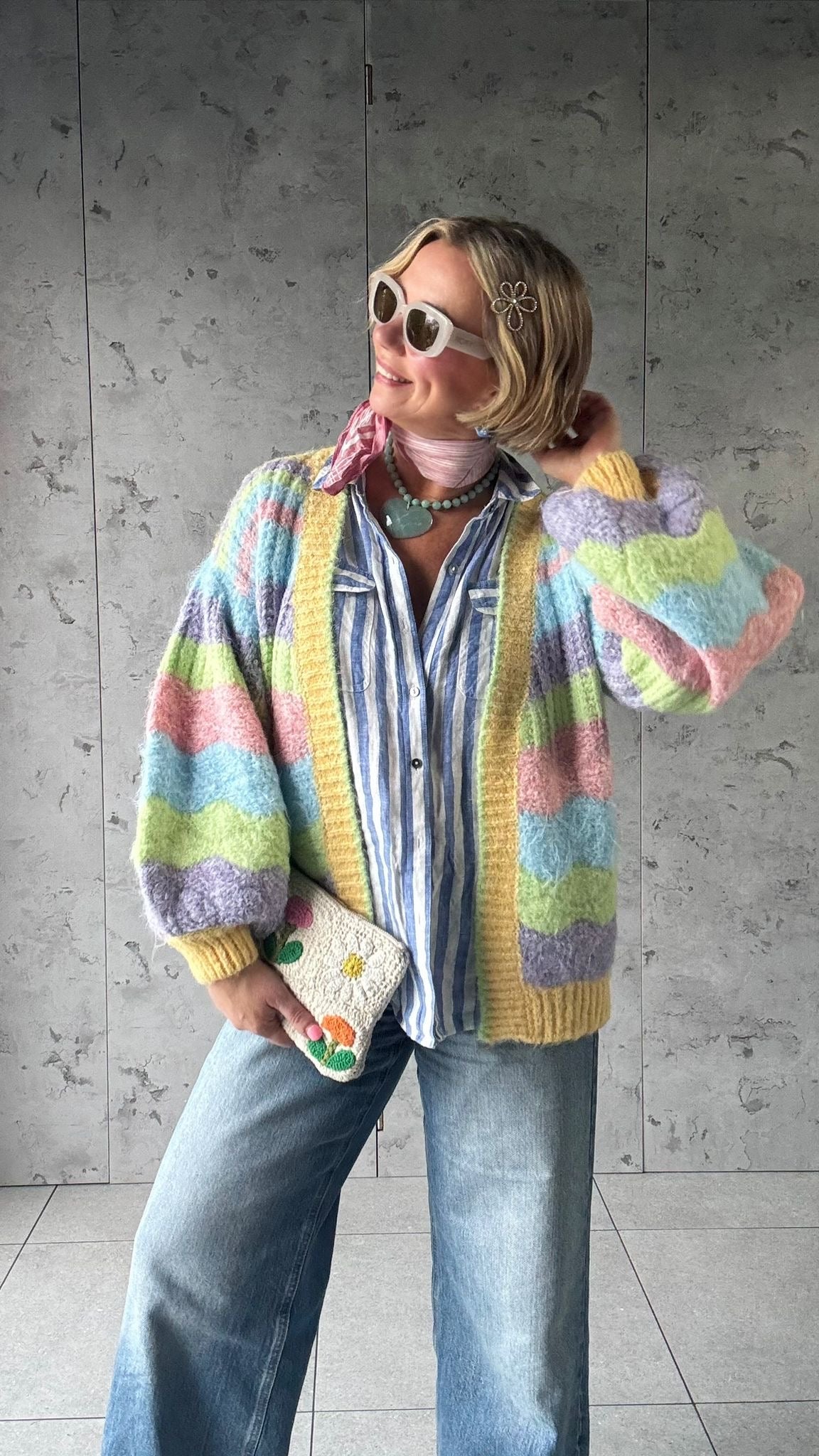 BRI CLOUD RAINBOW CLOUD CARDIGAN PASTEL YELLOW PINK  *New