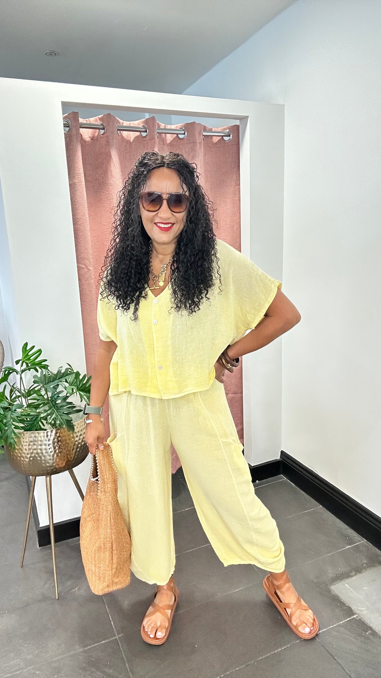SALE DERBY LINEN BARREL LEG BOTTOMS LEMON 🍋
