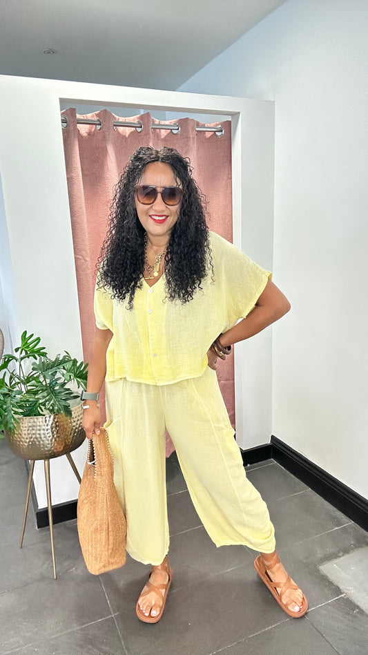 SALE DERBY LINEN BARREL LEG BOTTOMS LEMON 🍋