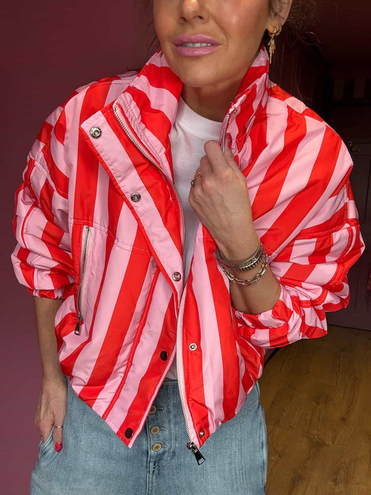 CANDY STRIPE BOMBER JACKET PINK & RED *New