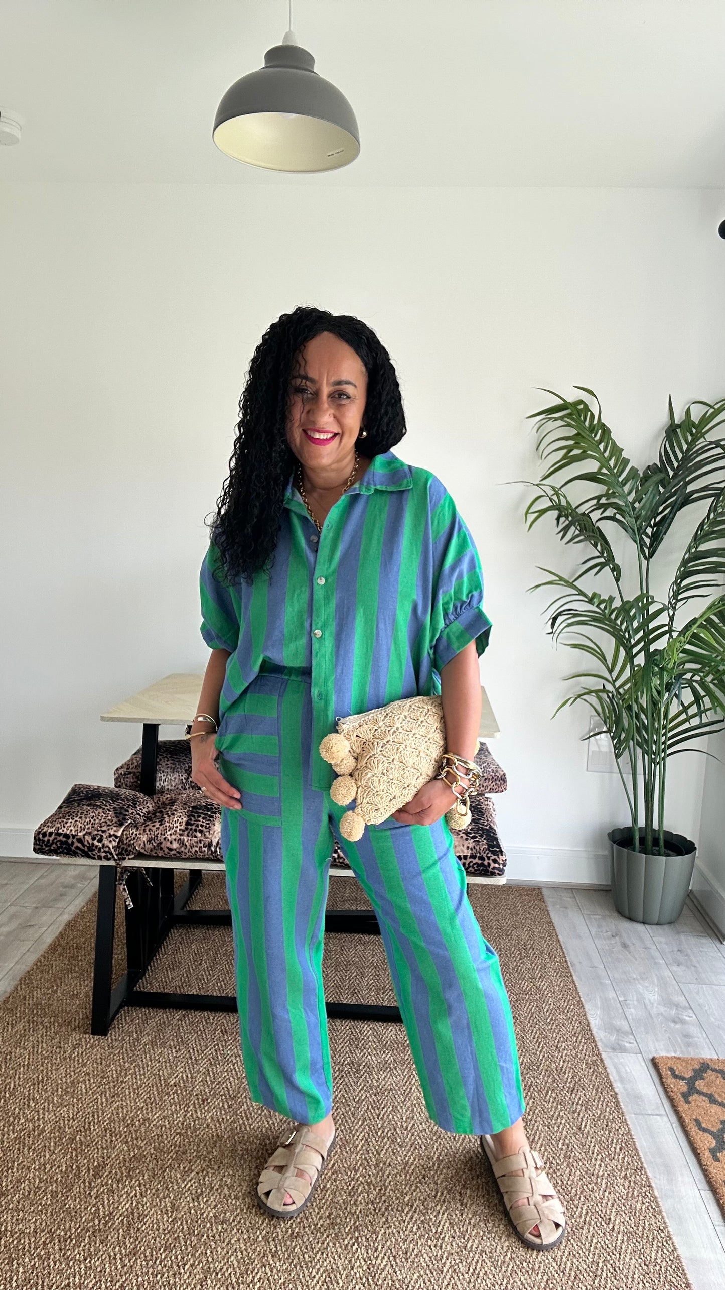 RETRO STRIPE BARREL LEG TROUSERS DENIM GREEN & BLUE 💚🩵 *New