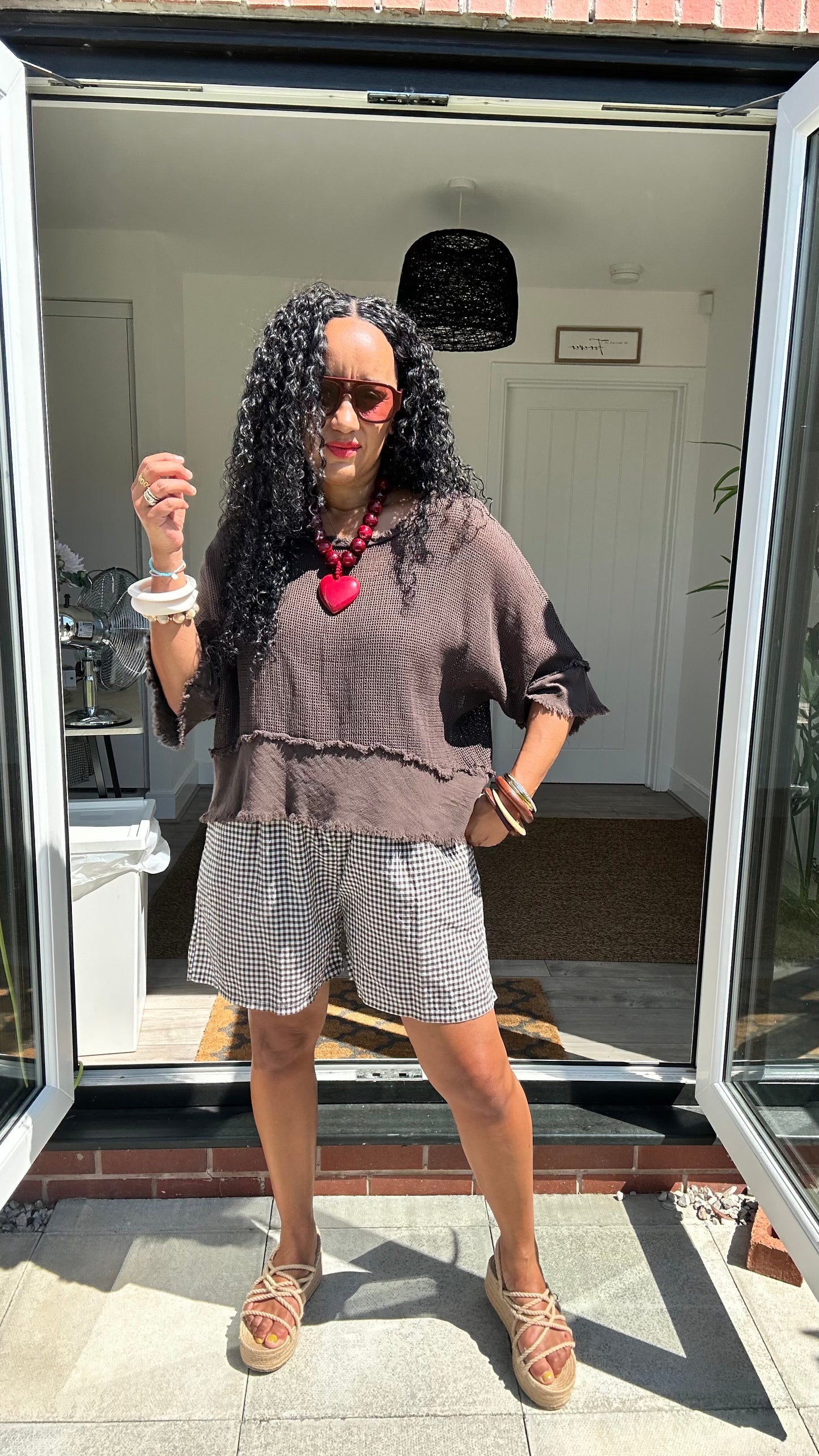 AVA GINGHAM SHORTS DEEP BROWN *New